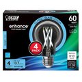 Feit Electric A19 E26 Medium Filament LED Bulb Daylight 60 Watt Equivalence, 4PK A1960CL950CAFL4